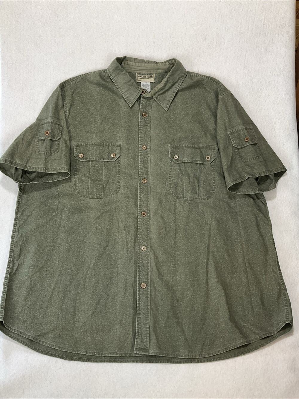 Boulder Creek Men's 3XL Olive Green SS Utility Shirt Cargo Pockets 100% Cotton
